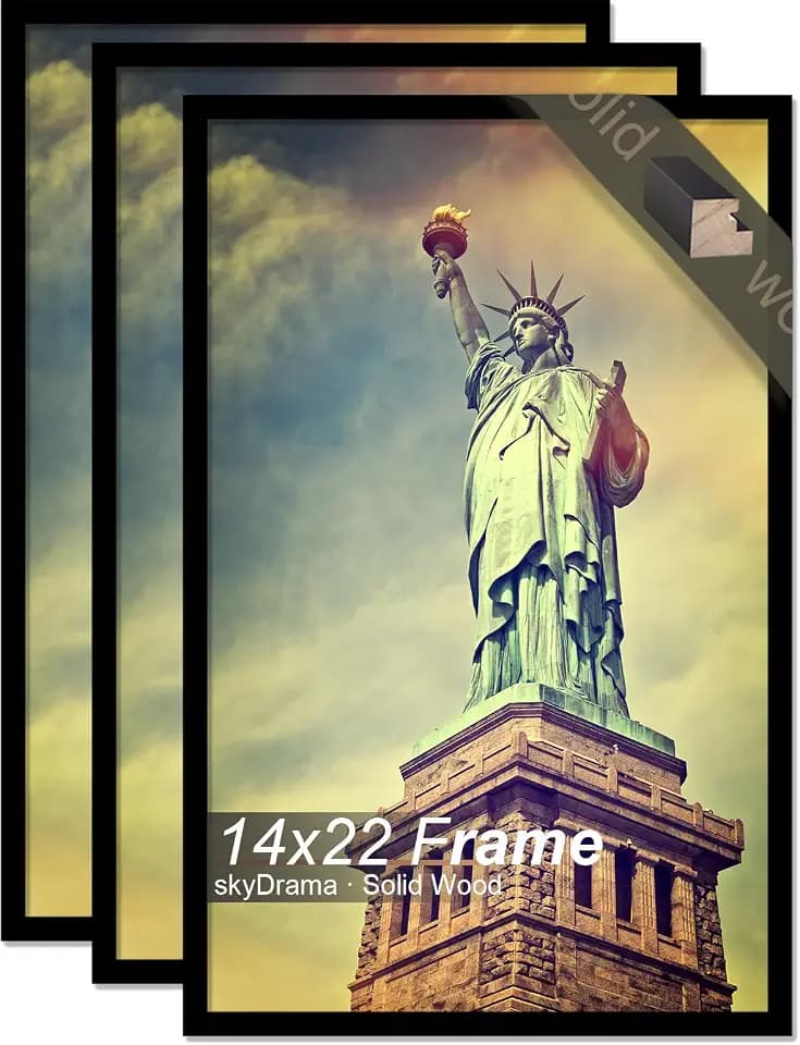 Solid Wood 14x22 Picture Frame with Black Wood Grain 3 Packs