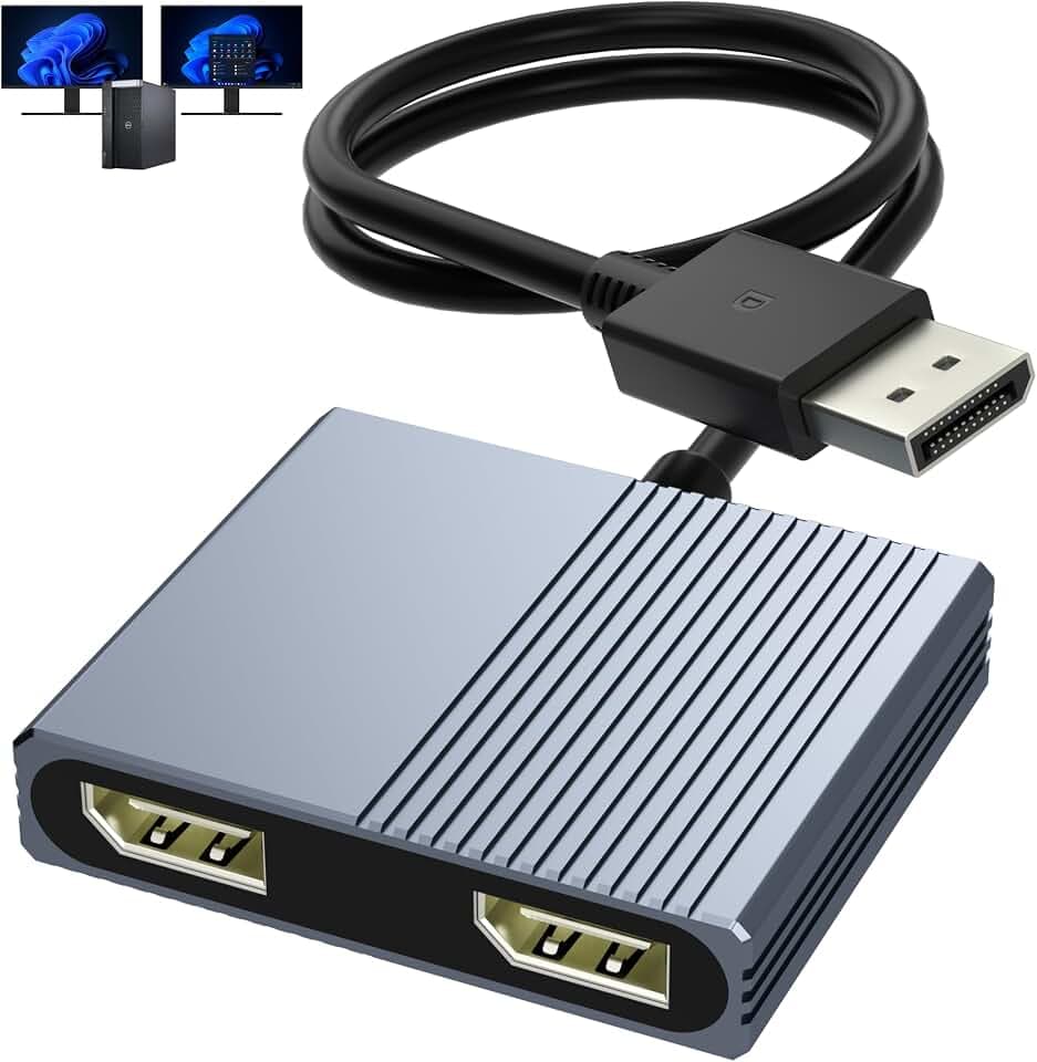 Display Port Splitter for Dual Monitors, 4K@120Hz DisplayPort to Dual DisplayPort Adapter, Displayport MST Hub, Monitor Splitter, Dual Monitor Adapter for Laptop, Desktop, Graphics Card and More