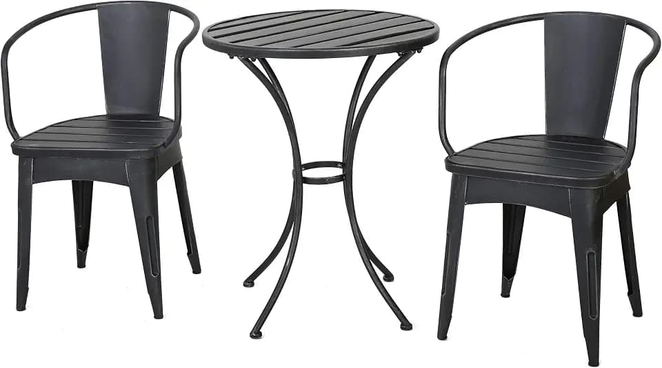 Christopher Knight Home Colmar Outdoor Metal Bistro Set, 3-Pcs Set, Black With Silver