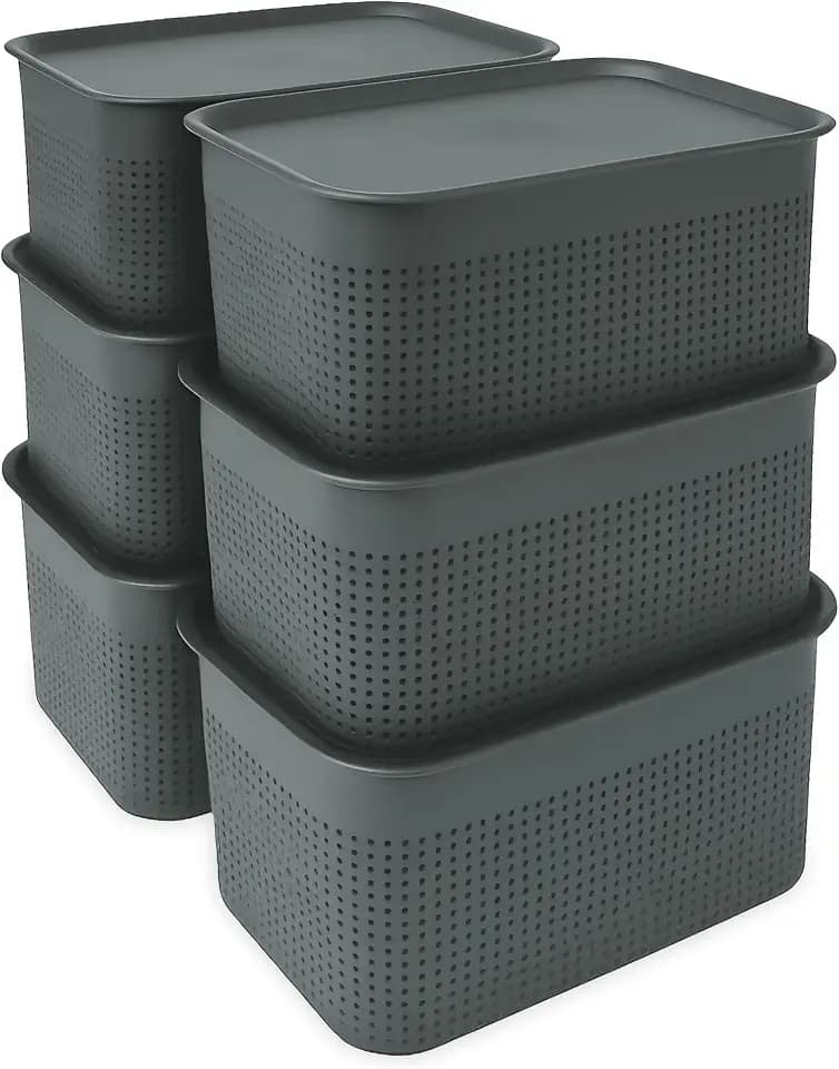 Relaxdays Aufbewahrungsbox 6er Set, mit Deckel, Organizer-Box 5 L, HBT: 13x26,5x19 cm, Stapelbox Kunststoff, Farbwahl