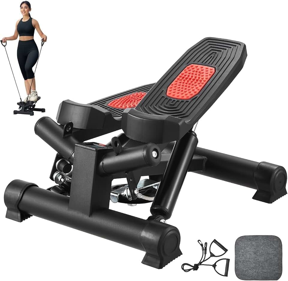 VEVOR Mini-Stepper für Heimübungen, hydraulischer Stepper mit Widerstandsbändern, Cardio-Ausrüstung für Ganzkörpertraining, mit LCD-Monitor, Belastung 150 kg