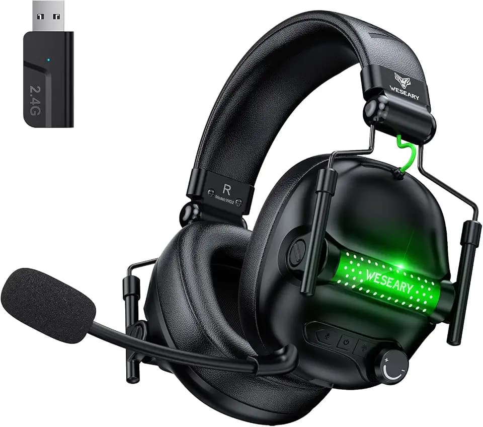 WESEARY WG2 2,4G Wireless Gaming Headset mit Mikrofon Bluetooth Kopfhörer für PS5, PS4, PC, Switch, Mac, Faltbarer 7.1 Surround Sound Noise Cancelling mit LED Licht