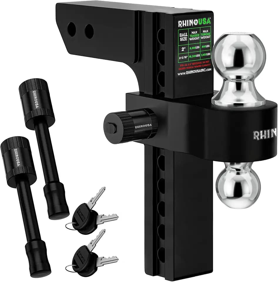 Rhino USA Adjustable Trailer Hitch (2in Receiver) - 10in Drop/Rise