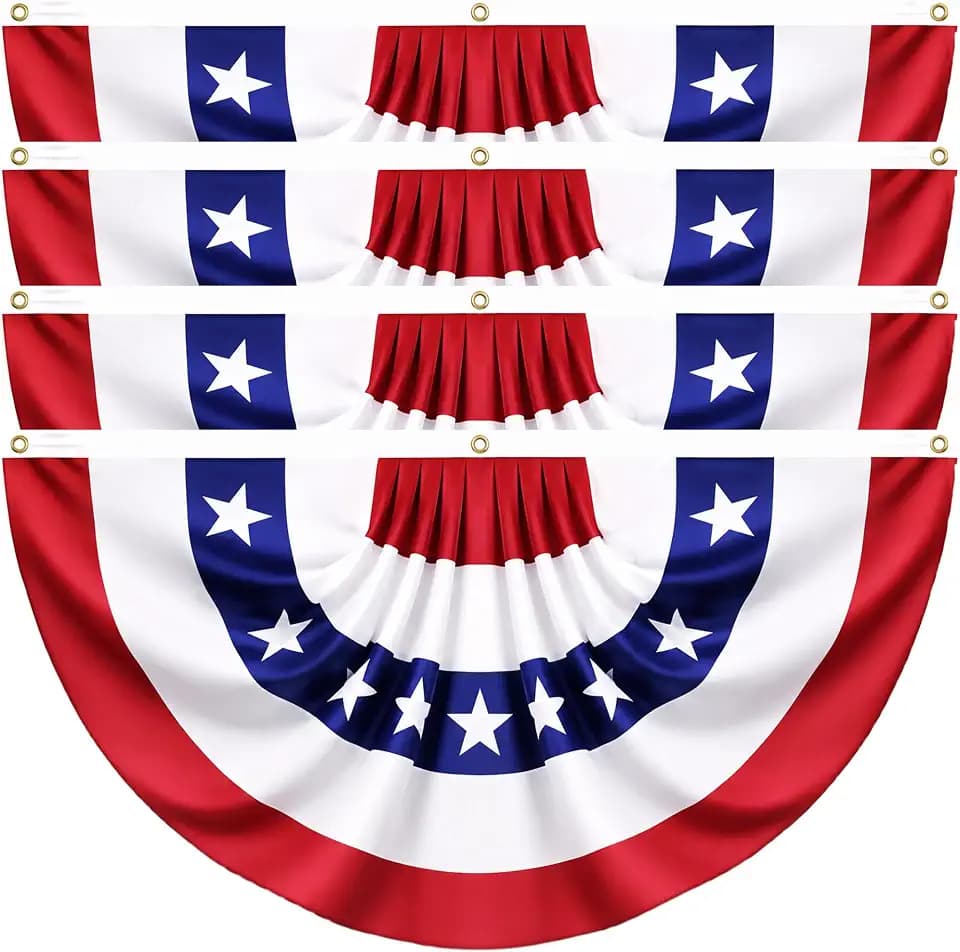 4 Pack USA Pleated Fan Flags - 6x3 FT Large American Flag Bunting for Outside, Red White Blue Bunting Banner with Brass Grommets for Independence Day, 4th of July, Memorial Day Patriotic Porch Decor