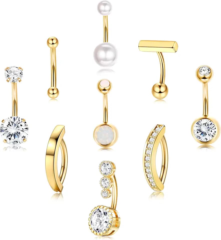 FIASASO Belly Button Ring Surgical Steel Navel Piercing Jewelry Gold Plated