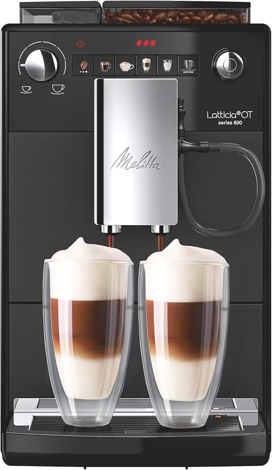 Melitta Latticia OT - Kaffeevollautomat mit Milchsystem, Kaffeemaschine mit Mahlwerk für z. B. Kaffee oder Cappuccino, schwarz