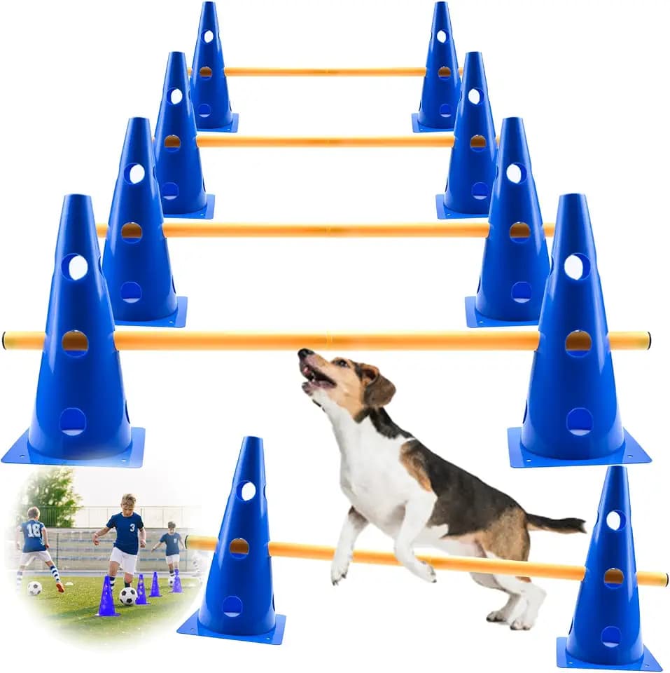Agility Set Hunde Klein Cavaletti Hunde Steckhürdenset Kinder Agility Hürden Hindernisse für Pferde Hundeparcours Kegel Einstellbare Trainingshürden 23cm Höhe - 8 Stangen 80cm Lang