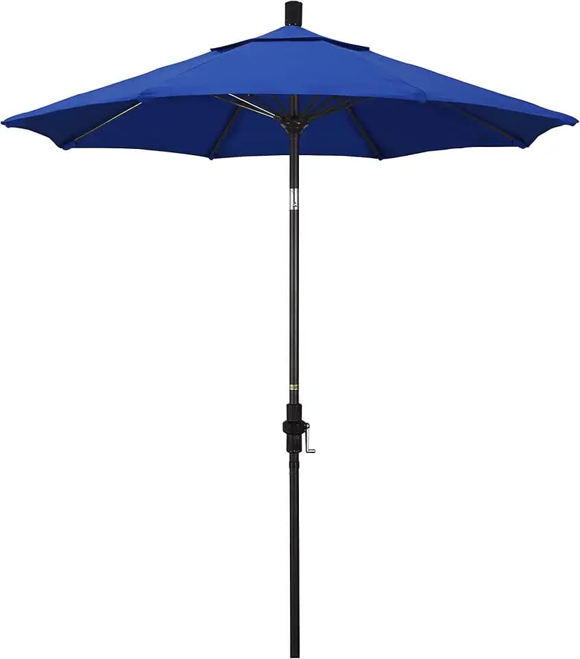 California Umbrella 7.5' Round Crank Lift, Collar Tilt, Aluminum Pole, Fiberglass Rib Patio Umbrella, Bronze Finish, Pacific Blue
