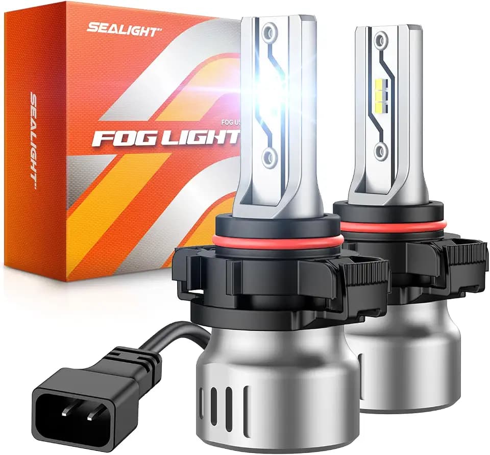 SEALIGHT 5202 LED Fog Light Bulbs, 10000LM Strong Penetration 5202 5201 PS19W PS24W Fog Lights LED Bulbs 600% Brightness Upgrade 6500K Cool White, 1:1 Size Plug-and-Play for Trucks Cars, Pack of 2