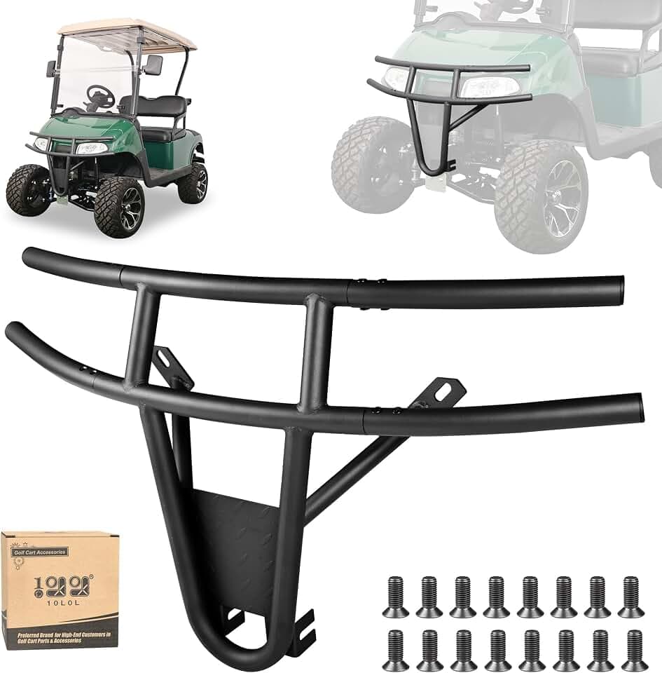 10L0L Golf Cart Brush Guard Front Bumper Guard for EZGO RXV 2008-2015, Heavy Duty Powder Coated Steel Front Protector, Direct Bolt On Easy Installation