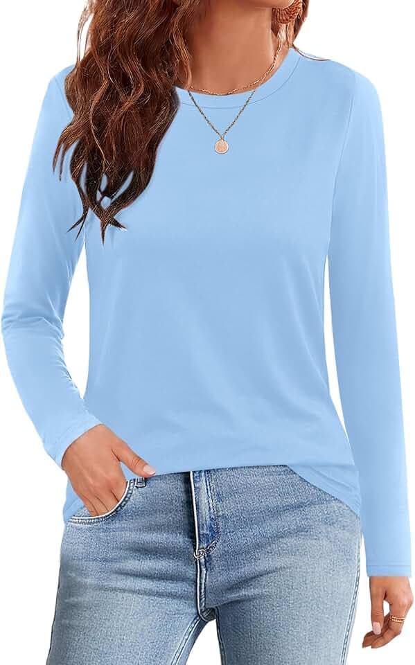 Elesomo Womens T-Shirt Crewneck Cotton Blend Tops Fall Clothes
