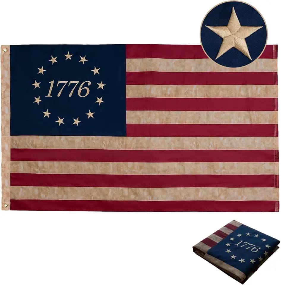 Vintage Bennington 1776 Flag 3x5 FT, Tea Stained 76 Betsy Ross USA Flags, Embroidered 250th Anniversary 13 Stars Colonies Heritage Flags, Heavy Duty Antique US Banner
