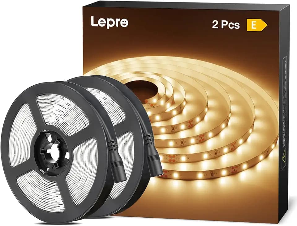 Lepro LED Strip Warmweiss, 10M(5M*2) LED Streifen 12V Selbstklebend, Band jeder mit 300 Stück 2835 LEDs 2300 Lumen, 3000K Warmweiß Dimmbar Leiste, DIY Lichtband für Innen Heim Deko, Kein Netzteil