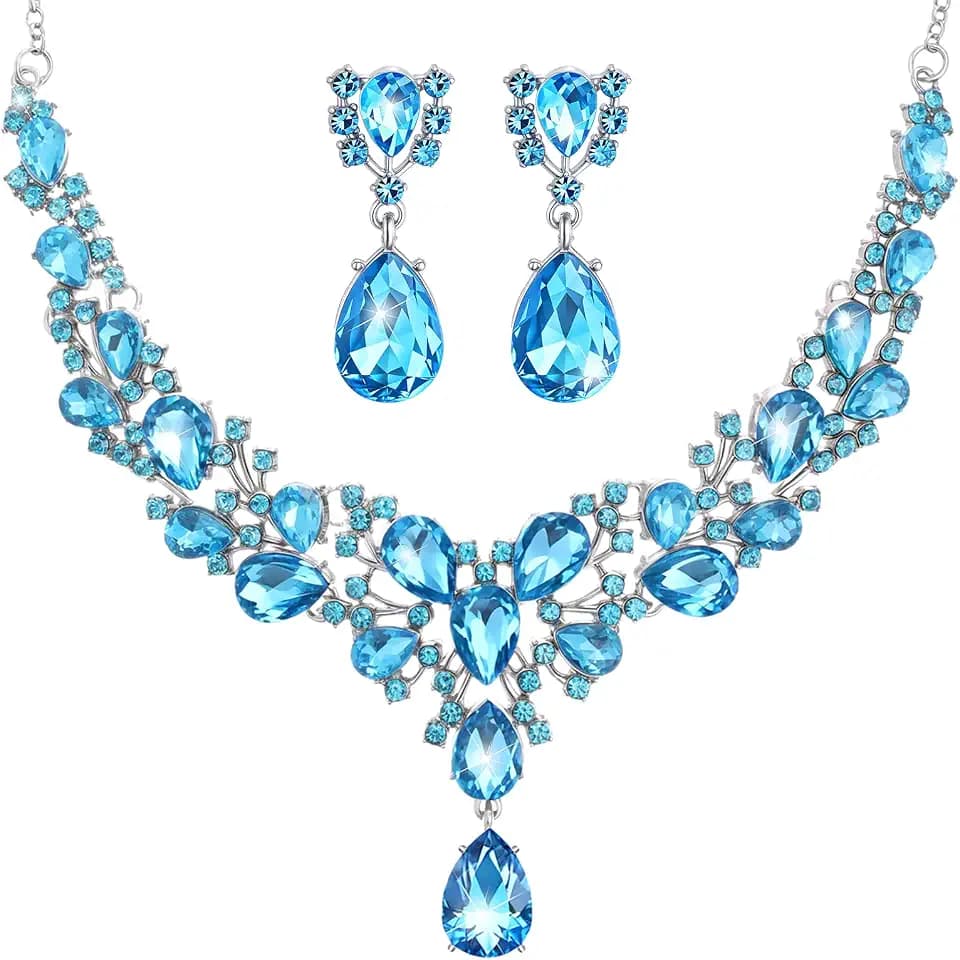 Hicarer Bridal Teardrop Cluster Crystal Jewelry Set Women