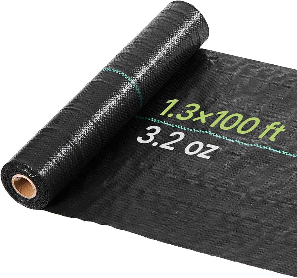 VEVOR Weed Barrier Fabric Heavy Duty, 1.3x100FT 3.2oz Landscape Fabric, Woven Weed Blocker Fabrics, Garden Fabrics Weeds Barrier, Weeds Control Ground Cover, Geotextile Webbing, Gardening Mat, Black