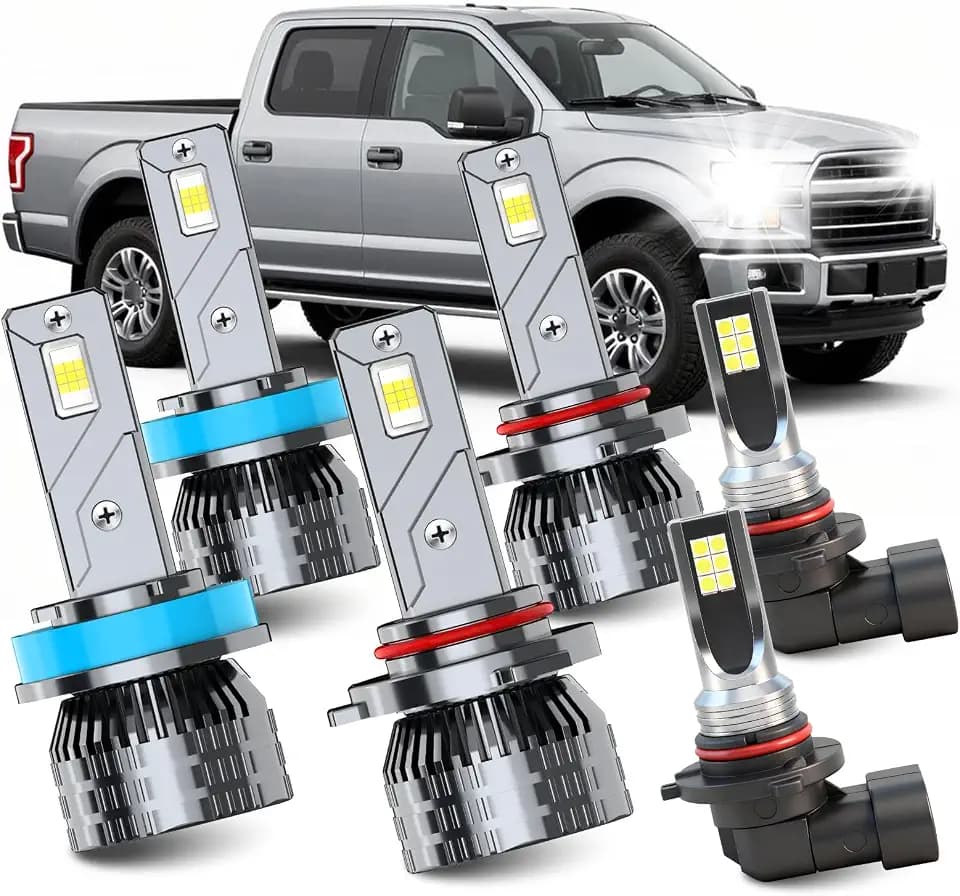 Fit for 2015-2023 Ford F150 High Low Beam Fog Lights Bulbs Combo, Upgraded 70000LM +900% Super Brighter 6500K White F150 Accessories,Plug&Play 1:1 Halogen Mini Size Super Bright Lights Bulbs,Pack of 6