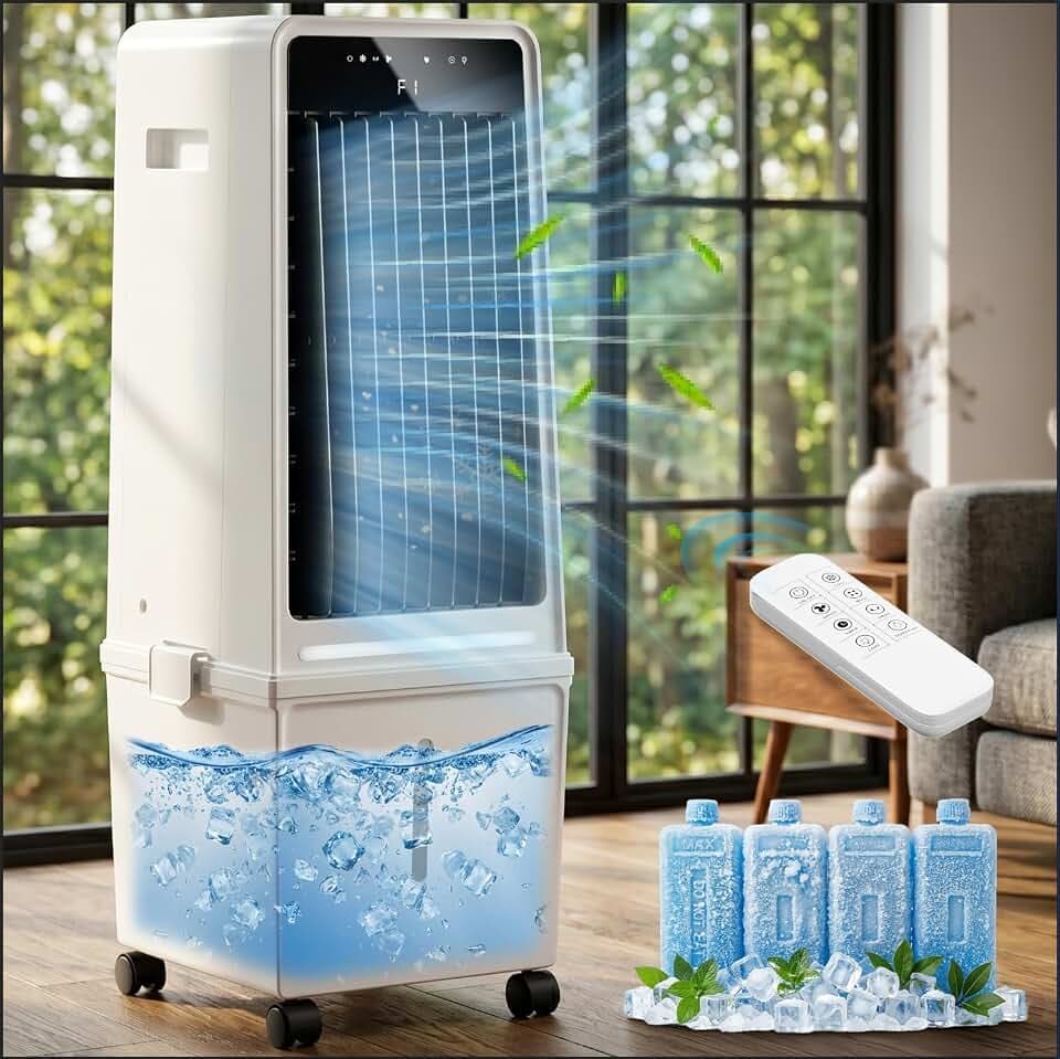 Uthfy 1800CFM Portable Air Conditioner with 4.2 Gal Detachable Water Tank, Windowless Swamp Cooler with Ambient Light, 4 Modes, 12H Timer, 120°Oscillation, Evaporative Air Cooler for Bedroom, Office