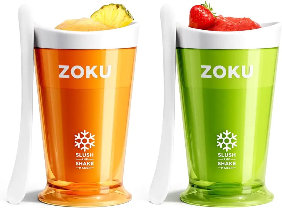 Slushie Cup With Spoon Freezer Core, Set of 2, Green/Orange