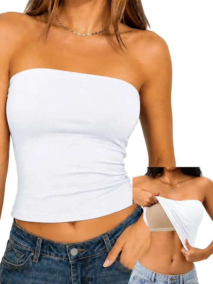 Danysu Womens Tube Top with Built in Bra Strapless Bandeau Crop Tank Tops