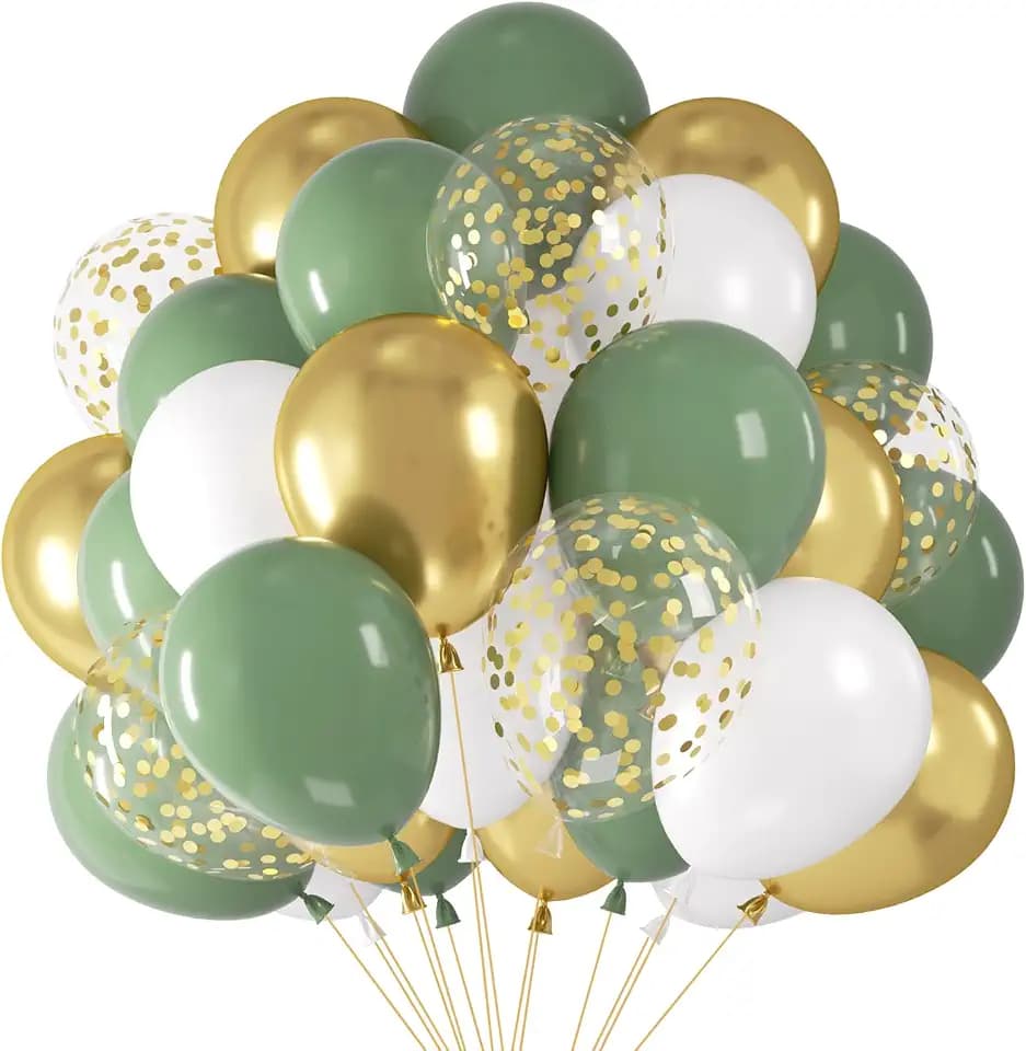 Luftballons Grün Gold Weiß 68 Stück 12 Zoll, Goldene Grüne Luftballons Salbeigrün Helium Ballons, Konfetti Ballon Gold, Geburtstagsdeko Mann Junge Konfirmation Babyparty Kommunion Taufe Hochzeit