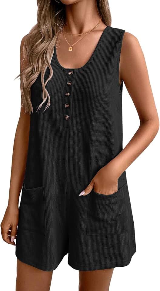 Ekouaer Rompers for Women Summer Shorts Loose Jumpsuit Waffle Casual 2026 Beach Outfits Vacation Clothes