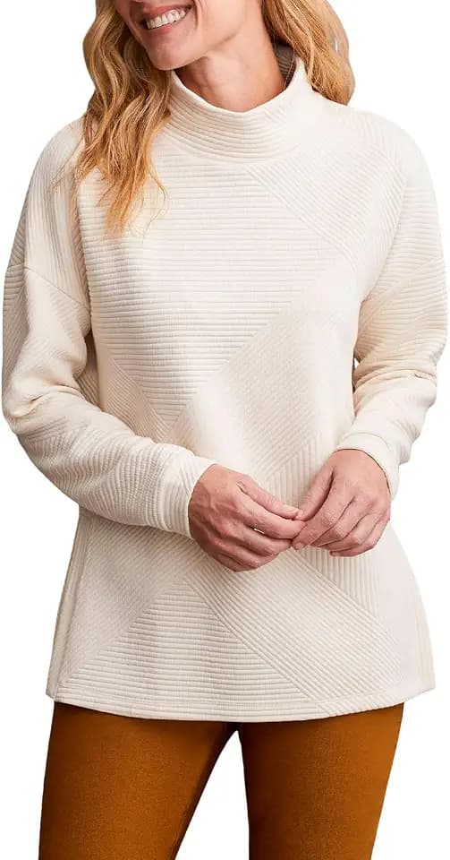 Tribal Women's Tribal Women's Mock Neck Long Sleeve Quilted Knit Tunic With Side Slits