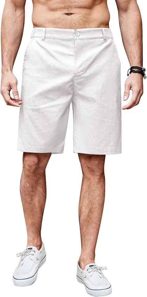 COOFANDY Herren Leinen Shorts mit Reißverschluss Leinenhosen Kurze Freizeithose Regular Fit Leichte Sommerhose mit Taschen