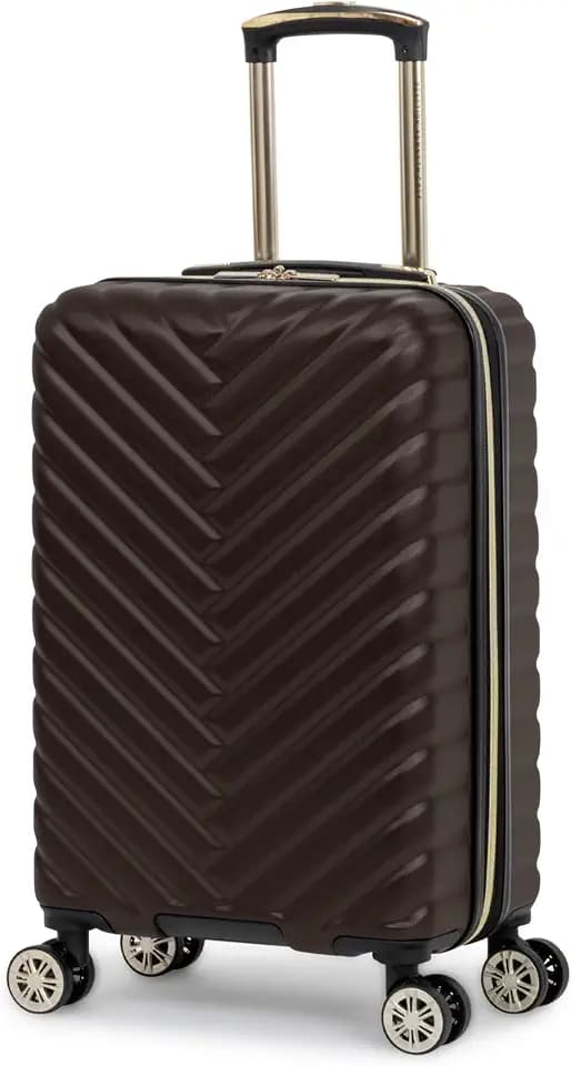 Kenneth Cole REACTION Madison Square Lightweight Hardside Chevron Expandable Spinner Luggage, Chocolate Brown, 20-Inch Checked