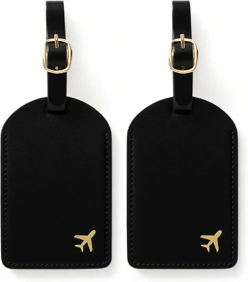 Luggage Tags for Suitcases,2 Pack PU Leather Privacy Protection Bag Tags Travel Accessories Essentials,Black