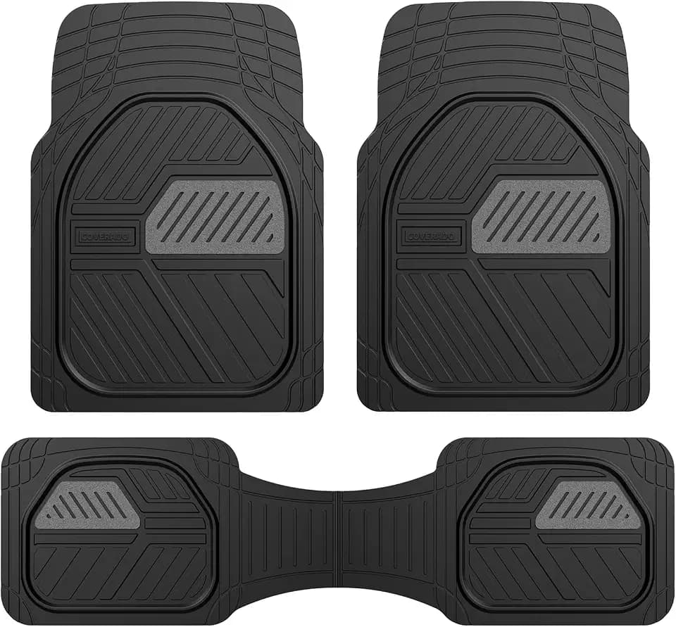 Coverado Car Mats Full Set, Heavy Duty Rubber Floor Mats for Cars, Deep Dish Design All Weather Waterproof Car Floor Mats, Universal Trim-to-Fit Car Mats for Most Cars Trucks SUV, Black&Gray