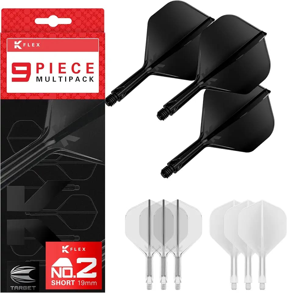 Target Darts K-Flex Integrated Dart Flights and Shafts, Kflex 9 Pack Bundle, Multipack - K Flex 3 Colours | Black, White, Clear, Red, Green, Blue, Pink, Orange, Yellow | Short, Intermediate, Medium