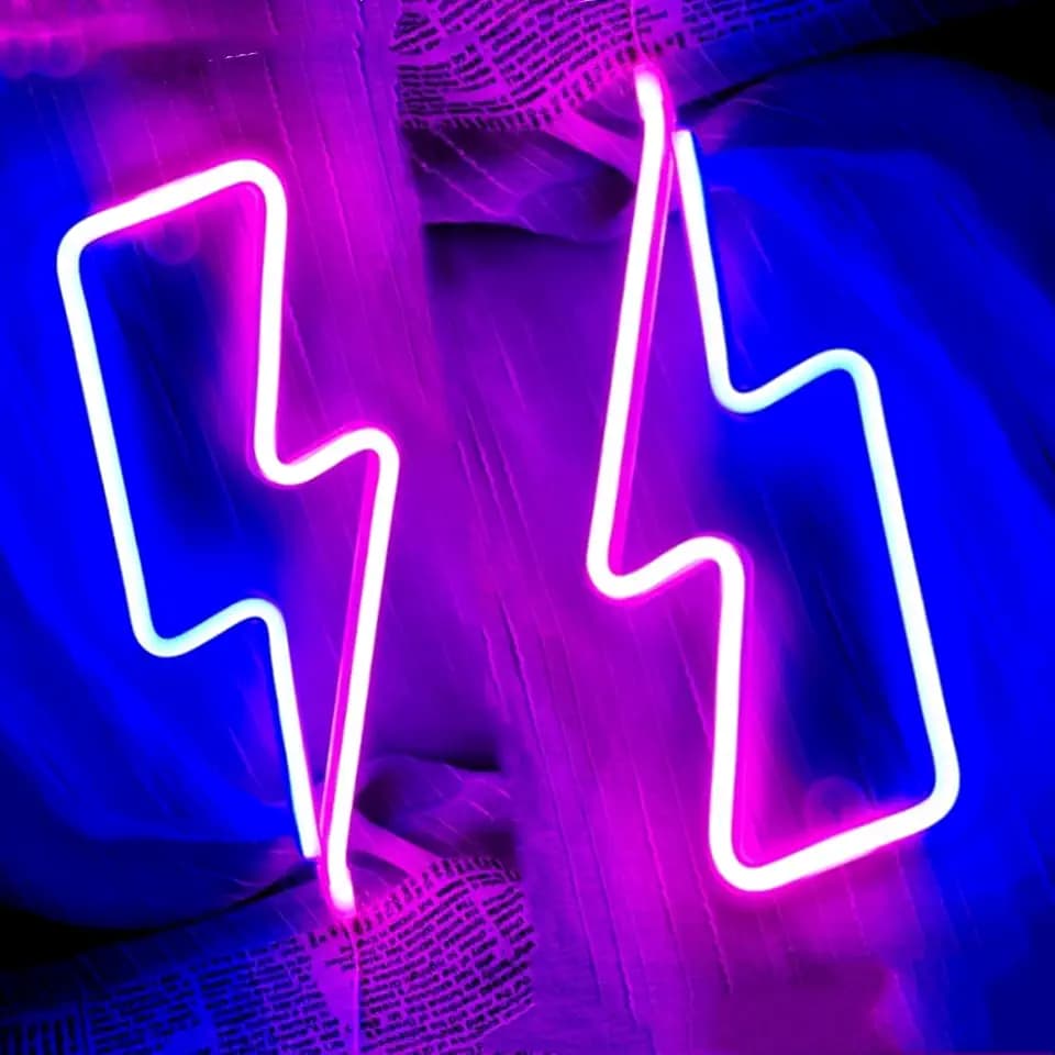 2Stück blaues Blitz Neonschild für Wanddekoration batterie oder USBbetrieben Neonlicht für Kinderzimmerdekoration blitzende LED Neonschilder für Spielzimmer Schlafzimmer Bar Geschenke für Freunde
