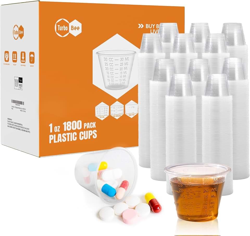 Turbo Bee 1oz Disposable Medicine Cups (30 ml), 1800 Pack, Small Clear Cups