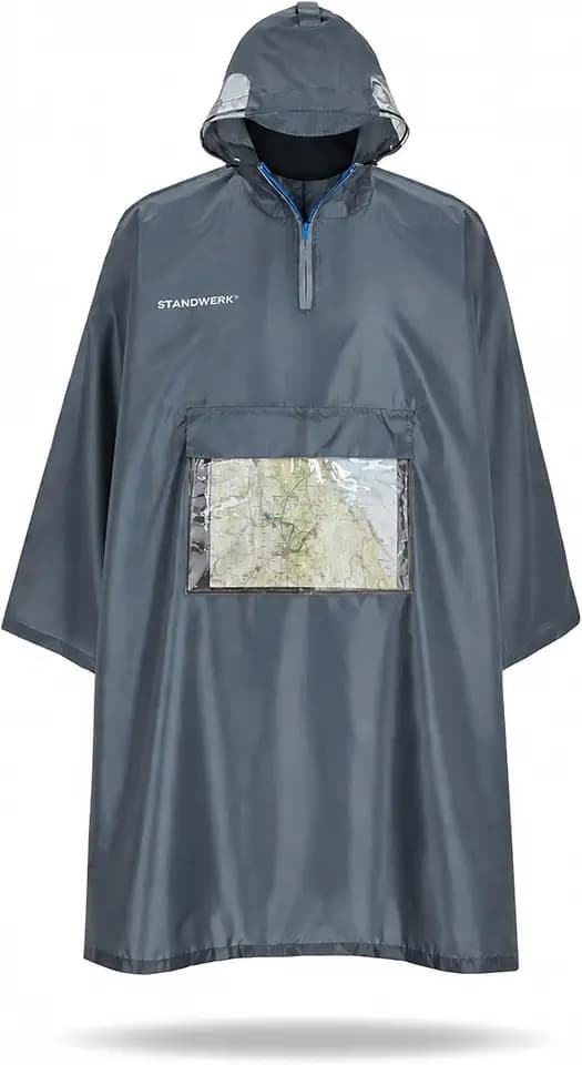 STANDWERK Regenponcho mit einzigartiger Navigationstasche und Sichtfenster fürs Wandern - Regencape Herren & Damen geeignet für Trekking, Outdoor