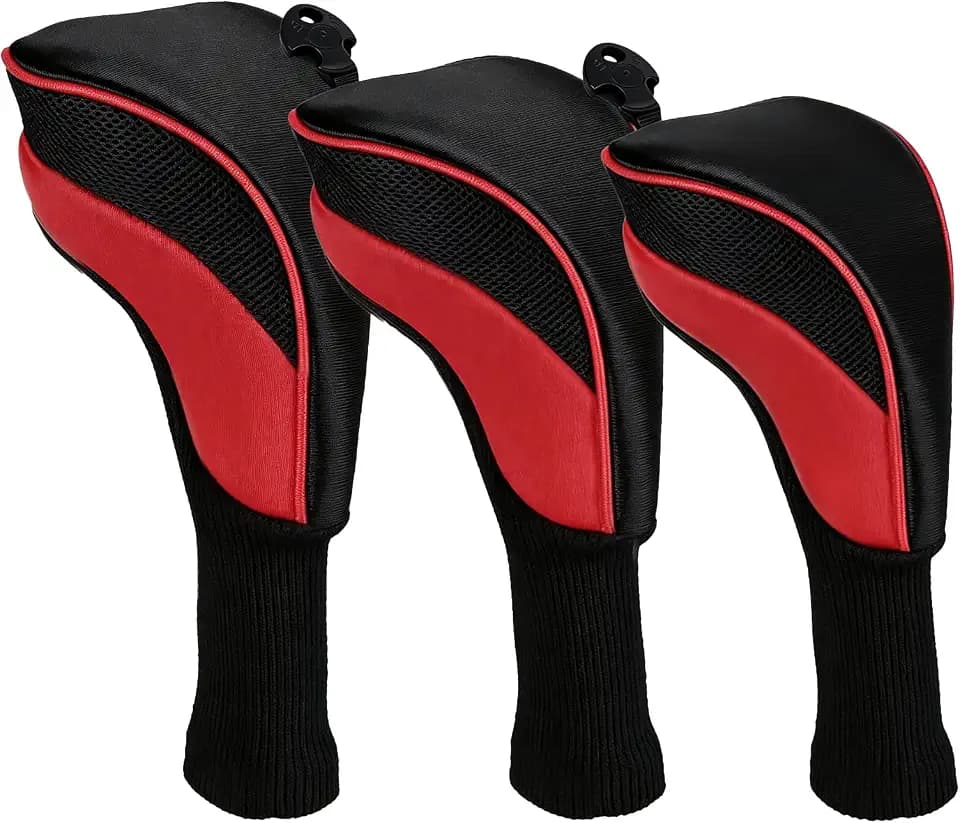 Golf Club Head Covers Set (3 Pieces) for Fairway Woods, Driver, and Hybrids - Long Neck Mesh Design with Interchangeable 3/4/5/6/7/X Number Tags - Golf Accessories for Men and Women