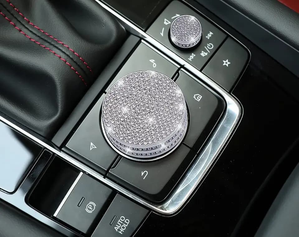 CONGCONG for Mazda Accessories Volume Multimedia Knobs Decals Bling Crystal Accessory Interior Knob Cover Compatible with Mazda 3/CX-30 (Multimedia knob Large)