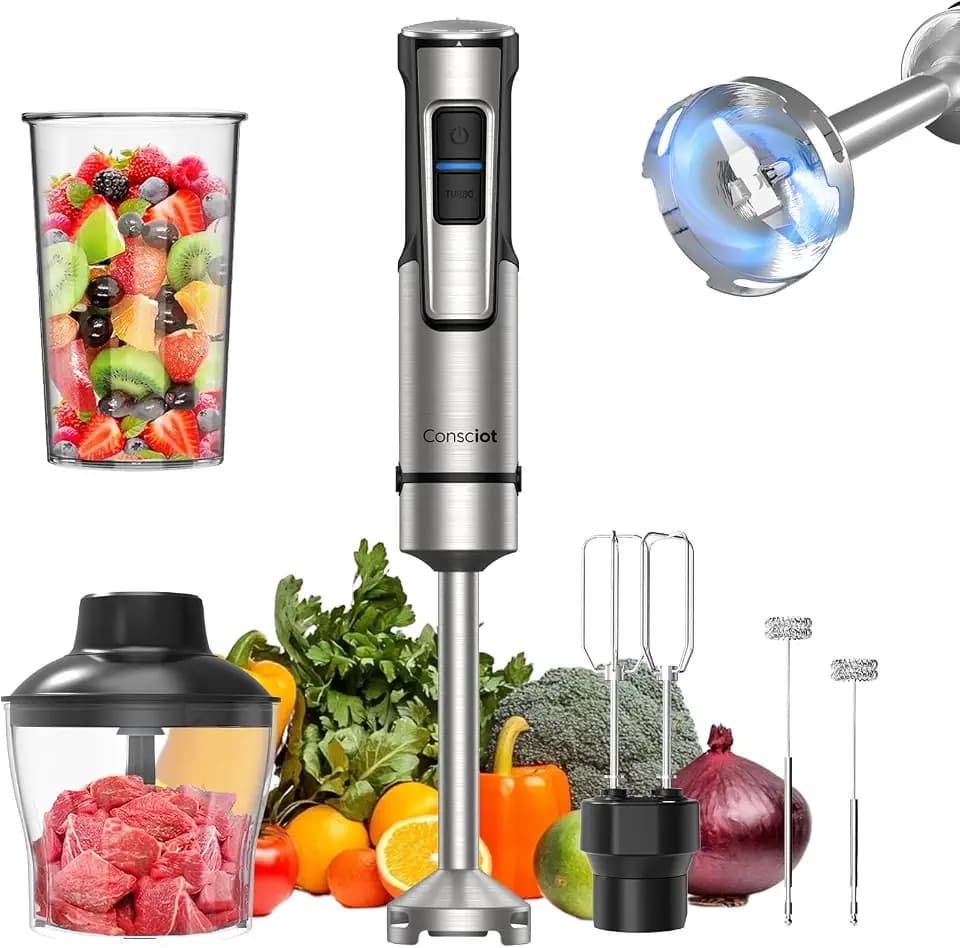 Consciot 5-in-1 Immersion Blender Handheld Max 1100W, 21-Speed & Turbo Mode