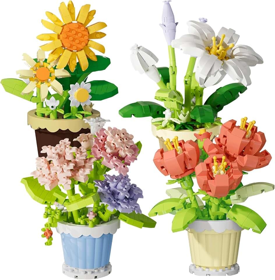 chenyu Mini Blumen Bausteine Set 4 Stück Simulation Blumensträuße