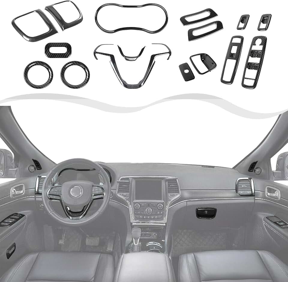 16Pcs Interior Trim Kits Compatible with Compatible with Jeep Grand Cherokee 2014-2021(Carbon Fiber)