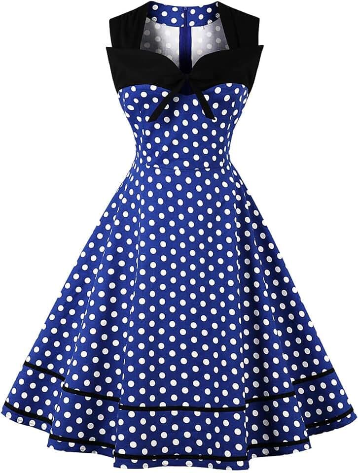 AXOE Damen Vintage Kleid Rockabilly 50er Jahre Ärmellos