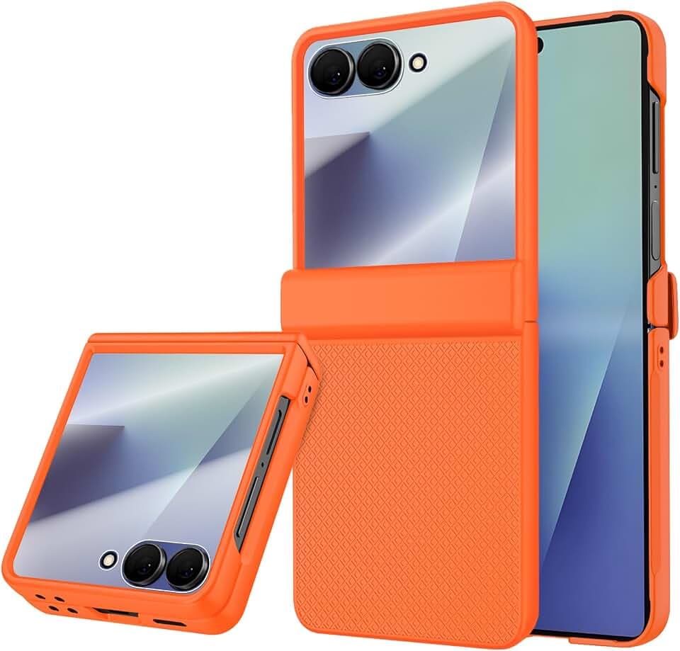 STORMTAL for Samsung Galaxy Z Flip 7 Case with Hinge Protection & Cover Screen Protector, Non-Slip Texture, Scratch Resistant, Shockproof, Rugged Slim Fit Phone Cover for Galaxy Z Flip 7 2025 Orange