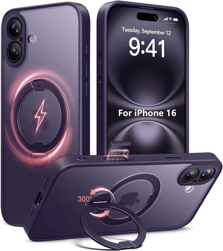 Upgraded Magnetic for iPhone 16 Case,[Unbreakable & Magnetic Stand] [Military-Grade Protection] [Phone Case Compatible with MagSafe] Slim Translucent Matte Shockproof Phone Cover,Deep Purple