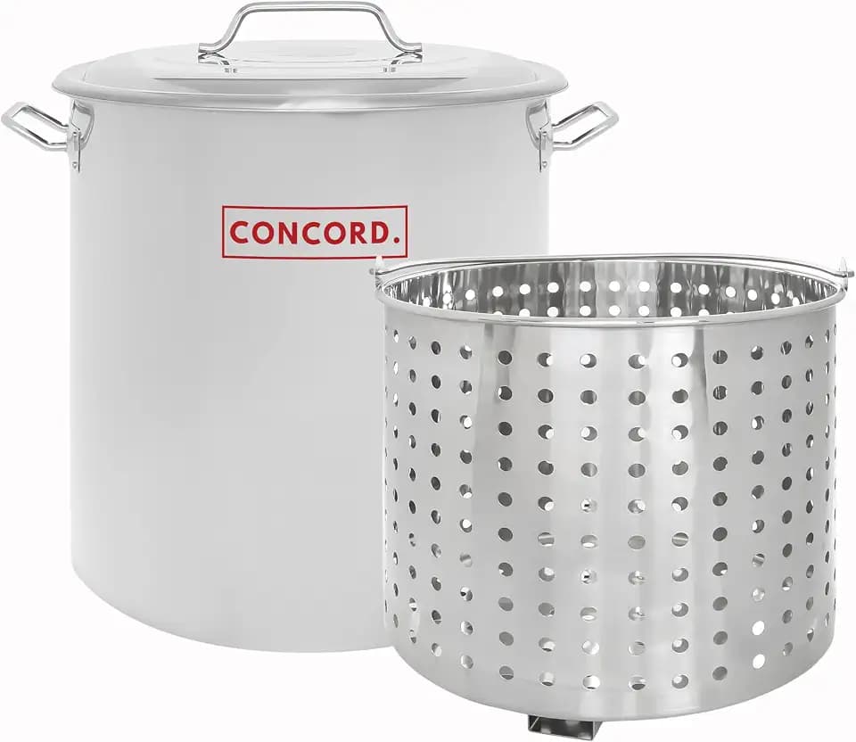 CONCORD Stainless Steel Stock Pot w/Steamer Basket. Cookware great for boiling and steaming (60 Quart)