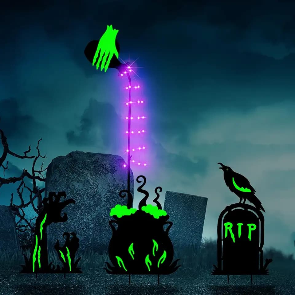 BRIGHTDECK 3 Pcs Halloween Witch Yard Signs Metal Stakes Outdoor Decoration