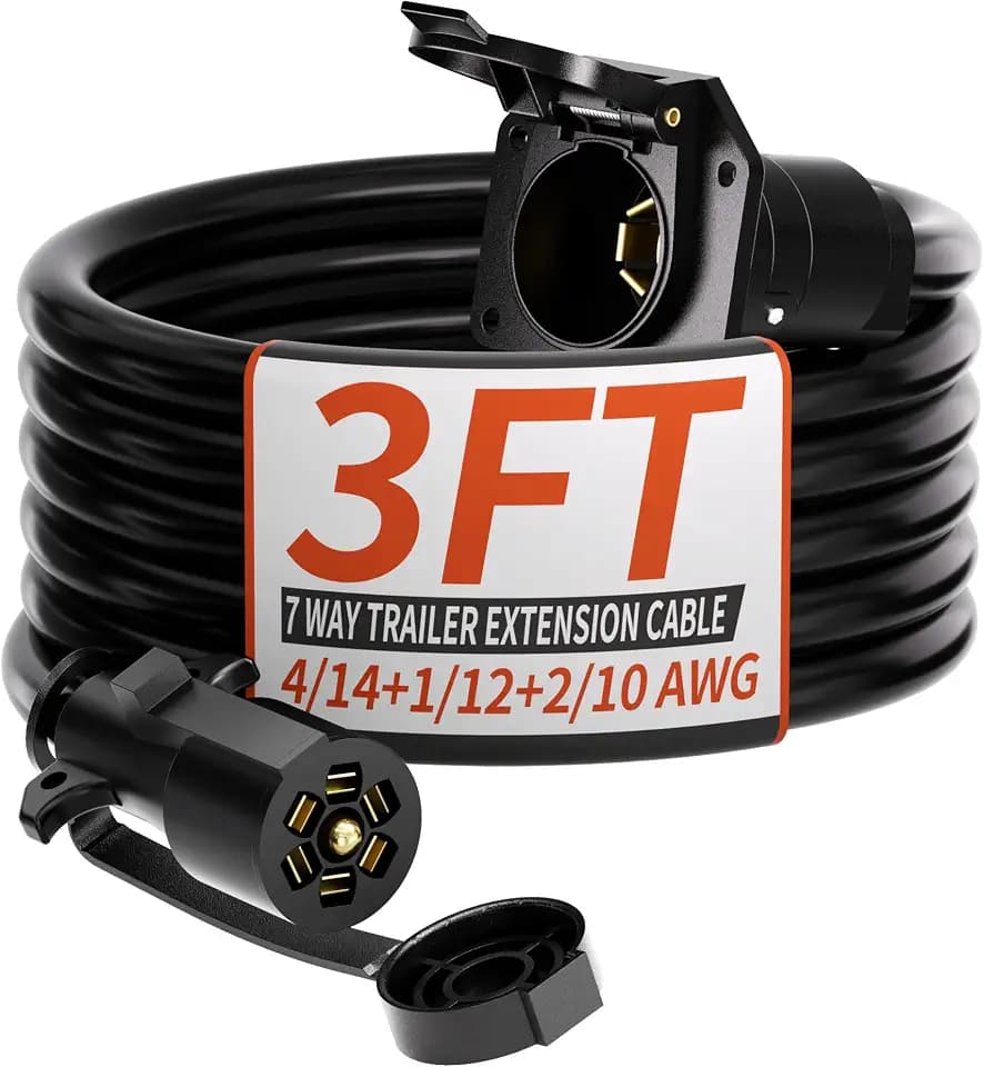 PlugSaf 3FT 7 Way Trailer Plug Heavy Duty Cord, Plug-and-Play Trailer Wire