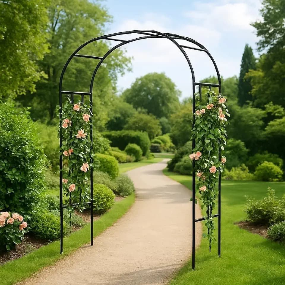 Heavy Duty Steel Garden Arch Arbor Trellis - Weather-Resistant Black Archway for Climbing Plants, Wedding Ceremony, Party & Outdoor Decoration - Sturdy Metal Arch for Lawn, Patio, Pathway & Backyard