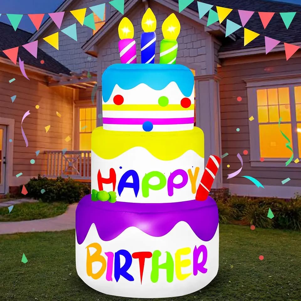 Danxilu 4 Ft Happy Birther Inflatable with 3 Candles Outdoor Decorations
