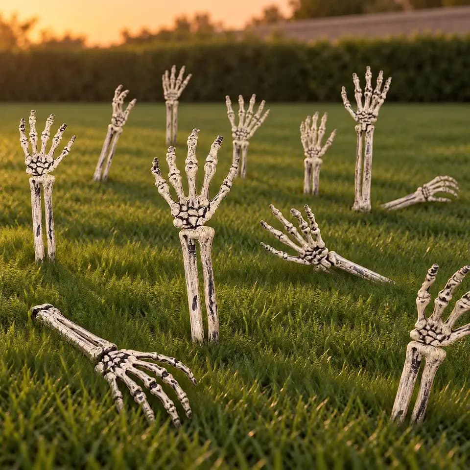 Halloween Outdoor Skeleton Decorations, 8-Pack Poseable Skeleton Arms Rising from Ground, 12 in Above Ground Push-in Yard Stakes for Lawn, Garden, Porch, Graveyard, Flowerbed