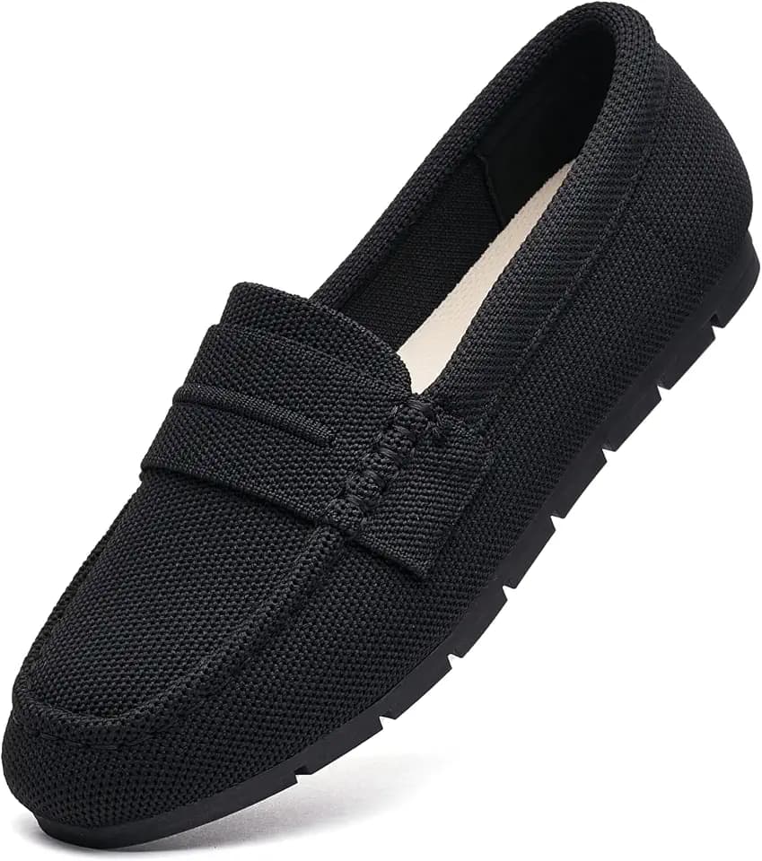 Women's Knit Slip On Loafers - Breathable Mesh Flats with Memory Foam Insole & Arch Support, Non-Slip Comfortable Shoes for Work Office Commute, Driving, Casual Daily Walking (Wide Foot Friendly)