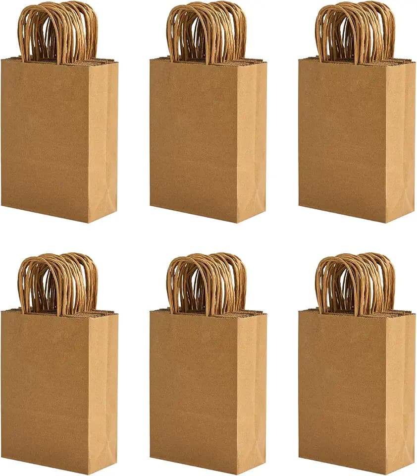 RACETOP Small Brown Kraft Paper Bags 100 Pack 5.8x3.2x8.25 in with Handles